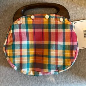 Plaid Women's Bag with Wooden Handle